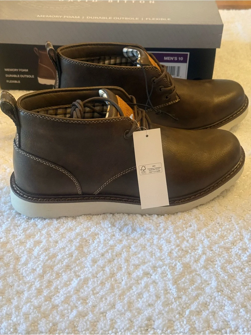 Size 10 Buffalo David Bitton Men's Dark Brown Leather Chukka Boots with Tan Logo